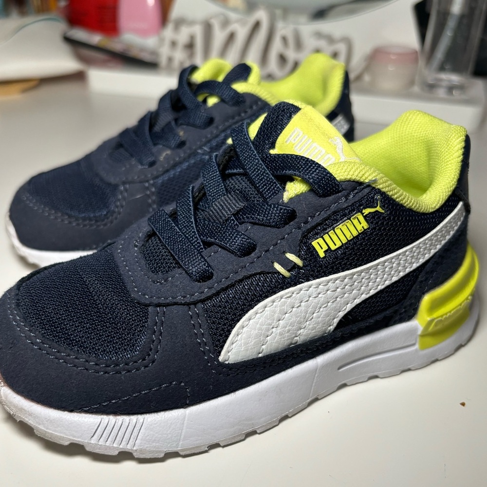 Toddler blue and neon green Pumas